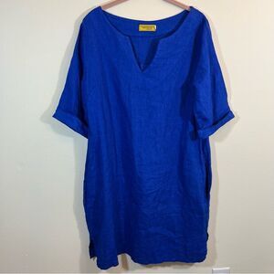 Violette For Mimosa French Touch 100% Linen Dress Blue 2 Medium